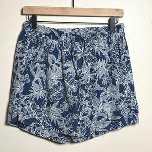 Briggs‎ Womens Navy Blue Tropical Leaf Print Linen Blend Shorts Small 1665534